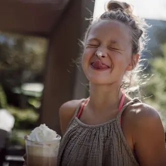 Mädchen beim Kakao trinken im Sommer